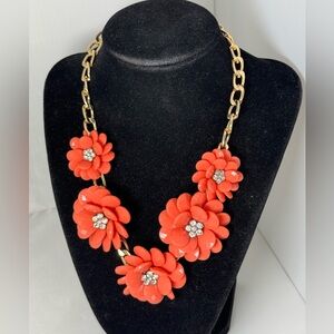 Coral Floral Rhinestone Necklace 16-19”